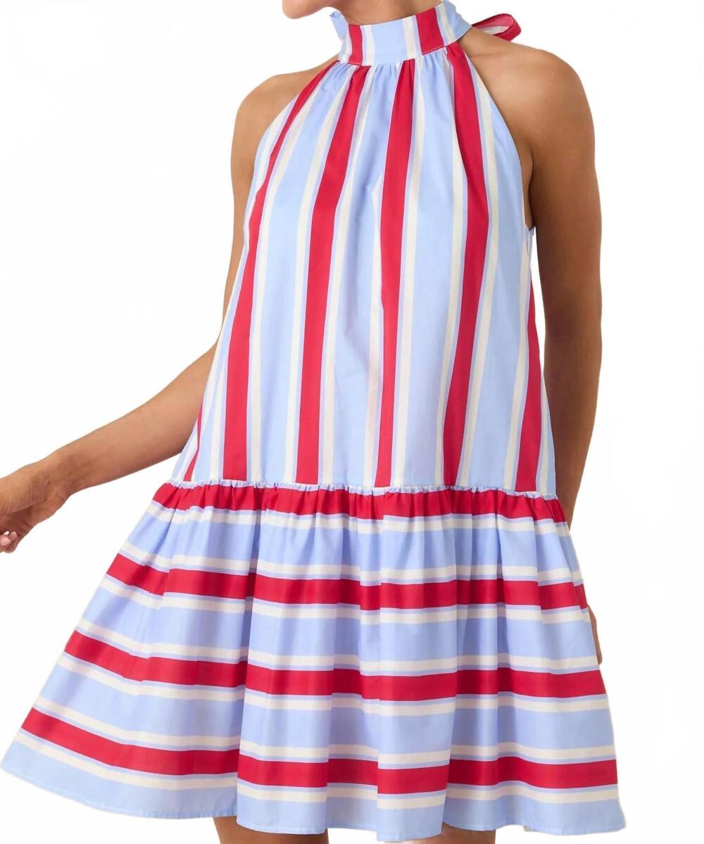 NEW ENTRO reagan mini dress in red white and sky blue